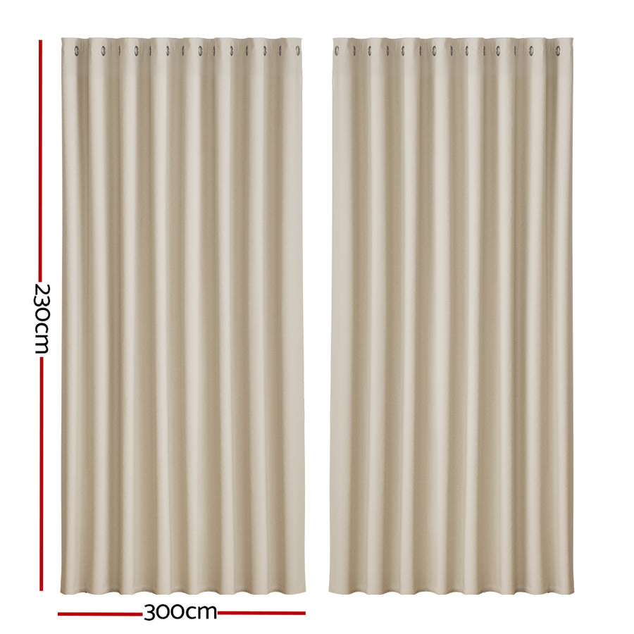 Artiss 2X Blockout Curtains Eyelet 300x230cm Beige