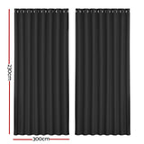 Artiss 2X Blockout Curtains Eyelet 300x230cm Black - Front View