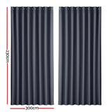 Artiss 2X Blockout Curtains Eyelet 300x230cm Charcoal - Front View