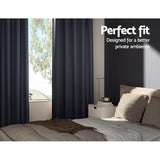 Artiss 2X Blockout Curtains Eyelet 300x230cm Charcoal - Side View