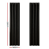 Artiss 2X Blockout Curtains Eyelet 140x230cm Black Shine - Front View