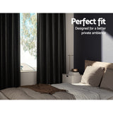 Artiss 2X Blockout Curtains Eyelet 180x213cm Black Shine - Side View