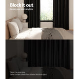 Artiss 2X Blockout Curtains Eyelet 180x213cm Black Shine - Top-Down View