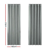 Artiss 2X Blockout Curtains Eyelet 180x213cm Grey Shine - Front View