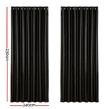 Artiss 2X Blockout Curtains Eyelet 240x230cm Black Shine - Front View