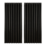Artiss 2X Blockout Curtains Eyelet 300x230cm Black Shine