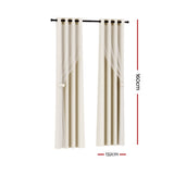 Artiss 2X 132x160cm Blockout Sheer Curtains Beige - Front View