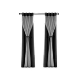Artiss 2X 132x160cm Blockout Sheer Curtains Black - Side View
