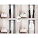 Artiss 2X 132x160cm Blockout Sheer Curtains Black - Top-Down View