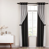 Artiss 2X 132x160cm Blockout Sheer Curtains Black - Close-Up Angle