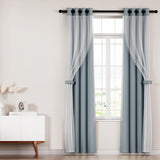 Artiss 2X 132x160cm Blockout Sheer Curtains Light Grey