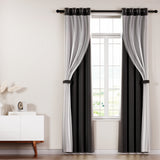 Artiss 2X 132x213cm Blockout Sheer Curtains Black - Close-Up Angle
