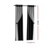 Artiss 2X 132x242cm Blockout Sheer Curtains Black - Front View