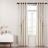 Artiss 2X 132x274cm Blockout Sheer Curtains Beige - Close-Up Angle