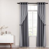 Artiss 2X 132x274cm Blockout Sheer Curtains Charcoal - Close-Up Angle
