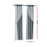 Artiss 2X 132x274cm Blockout Sheer Curtains Light Grey - Front View