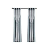 Artiss 2X 132x274cm Blockout Sheer Curtains Light Grey - Side View