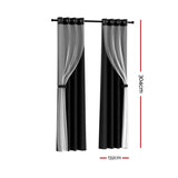 Artiss 2X 132x304cm Blockout Sheer Curtains Black - Front View
