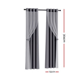 Artiss 2X 132x304cm Blockout Sheer Curtains Charcoal - Front View