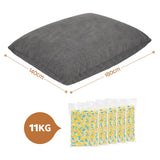 Artiss 3 in 1 Bean Bag Chair with Filler Convertible Bean Bag for Adults, Corduroy DIY Stuffed Bean Bag Sofa Washable for Living Room Bedroom, Grey - Front View