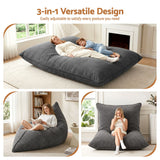 Artiss 3 in 1 Bean Bag Chair Cover (No Filler) Convertible Bean Bag for Adults, Corduroy Stuffed Animal Storage Bean Bag Cover Washable for Living Room Bedroom, Grey - Rear View