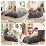 Artiss 3 in 1 Bean Bag Chair Cover (No Filler) Convertible Bean Bag for Adults, Corduroy Stuffed Animal Storage Bean Bag Cover Washable for Living Room Bedroom, Grey - Close-Up Angle