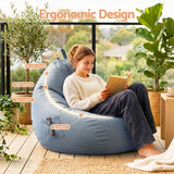 Artiss Outdoor Bean Bag Chair Cover (No Filler) Splash-Proof Beanbag Sofacover for Adults Teens Kids Stuffable Bean Bag Cover for Patio Poolside Relaxing, Grey - Rear View
