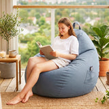 Artiss Outdoor Bean Bag Chair Cover (No Filler) Splash-Proof Beanbag Sofacover for Adults Teens Kids Stuffable Bean Bag Cover for Patio Poolside Relaxing, Grey - Low Angle