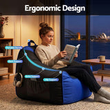 Artiss Gaming Bean Bag Chair Cover (No Filler) for Adults Teens Kids Splash-Proof Floor Gaming Chair Cover with Side Pockets, Headphone Hanger, Cup Holder, Bean Bag Cover Only - Rear View