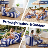 Artiss Outdoor Bean Bag Chair Cover (No Filler) Splash-Proof Beanbag Lounge Sofacover Stuffed Animal Storage Bean Bag Cover for Patio Poolside Relaxing, Blue - Close-Up Angle