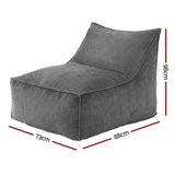 Artiss Bean Bag Chair Cover (No Filler) Soft Corduroy Stuffed Animal Storage Bean Bag Cover for Adults, Washable Lazy Sofa Cover for Living Room Bedroom, Grey - Front View