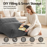 Artiss Bean Bag Chair Cover (No Filler) Soft Corduroy Stuffed Animal Storage Bean Bag Cover for Adults, Washable Lazy Sofa Cover for Living Room Bedroom, Grey - 45-Degree Angle