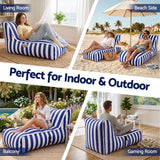 Artiss Outdoor Bean Bag Chair with Filler Splash-Proof Beanbag Lounge DIY Stuffed Animal Storage Bean Bag Washable for Patio Poolside Relaxing, Blue - Rear View