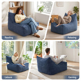 Artiss Bean Bag Chair Cover with Filler Soft Corduroy DIY Stuffed Animal Storage Bean Bag for Adults, Washable Lazy Sofa for Living Room Bedroom, Blue - Rear View