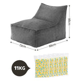 Artiss Bean Bag Chair Cover with Filler Soft Corduroy DIY Stuffed Animal Storage Bean Bag for Adults, Washable Lazy Sofa for Living Room Bedroom, Grey - Front View