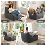 Artiss Bean Bag Chair Cover with Filler Soft Corduroy DIY Stuffed Animal Storage Bean Bag for Adults, Washable Lazy Sofa for Living Room Bedroom, Grey - Rear View