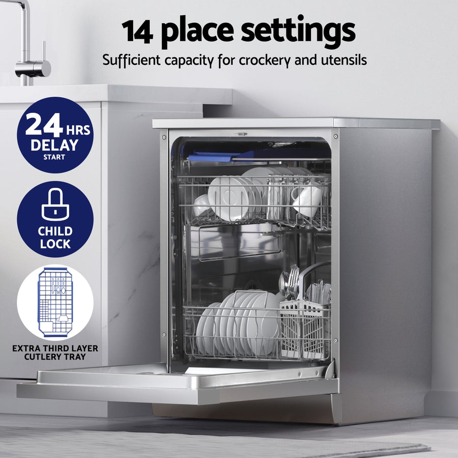Devanti 60cm 14 Place Settings Freestanding Dishwasher Silver, image 4