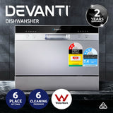 Devanti 6 Place Settings Benchtop Dishwasher Sliver - Rear View