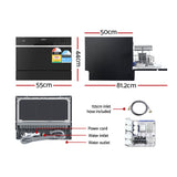 Devanti 6 Place Settings Benchtop Dishwasher Black - Front View