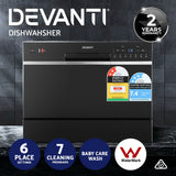 Devanti 6 Place Settings Benchtop Dishwasher Black - 45-Degree Angle