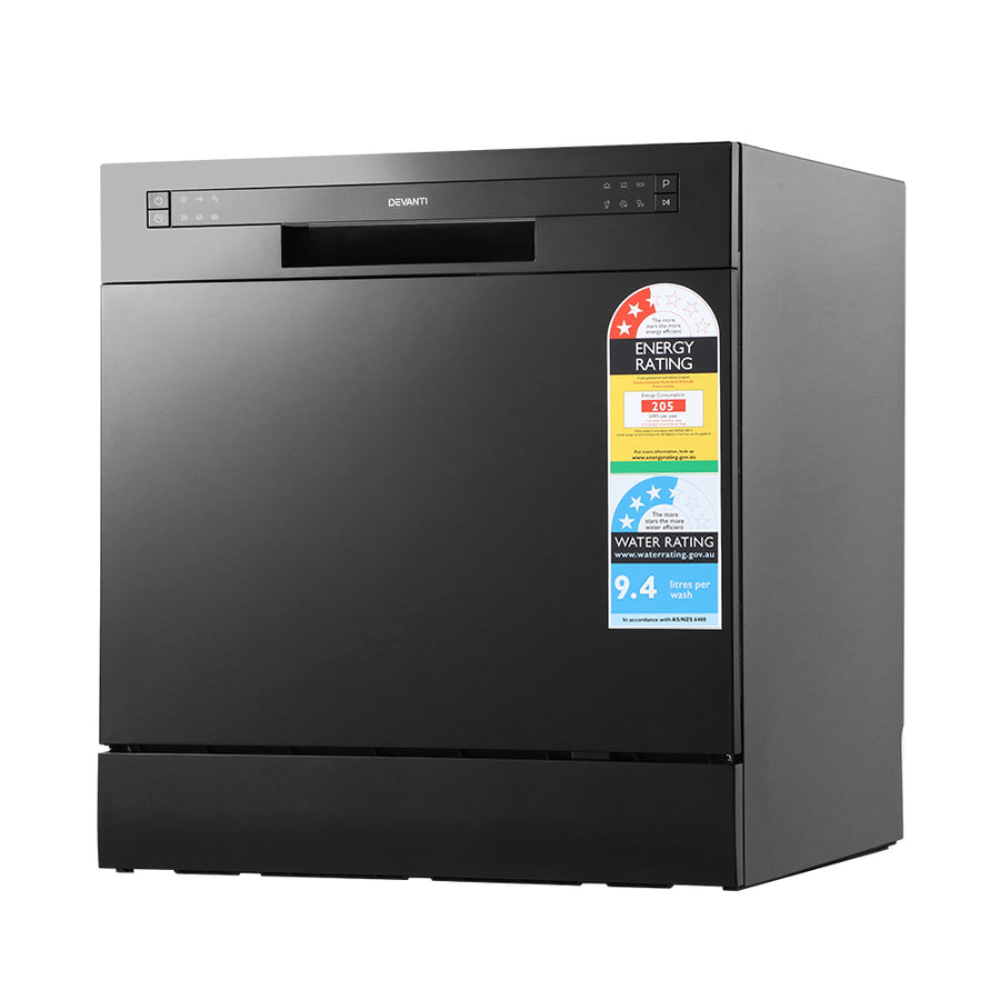 Devanti 8 place setting benchtop dishwasher in black with LED display, image 8