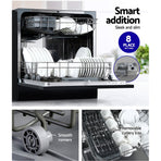 Devanti 8 place setting benchtop dishwasher in black with LED display, 360 degree spray arm