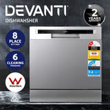 Devanti 8 Place Settings Benchtop Dishwasher Sliver - Top-Down View