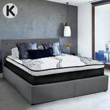 King Fabric Gas Lift Bed Frame with Headboard - Dark Grey - Front View