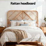 Artiss Bed Headboard Queen Bedhead Rattan - FRED Pine - 45-Degree Angle