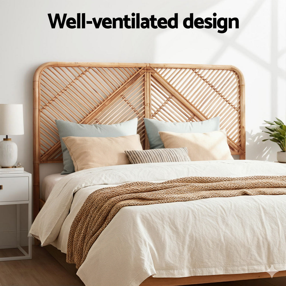 Artiss Bed Headboard Queen Bedhead Rattan - FRED Pine
