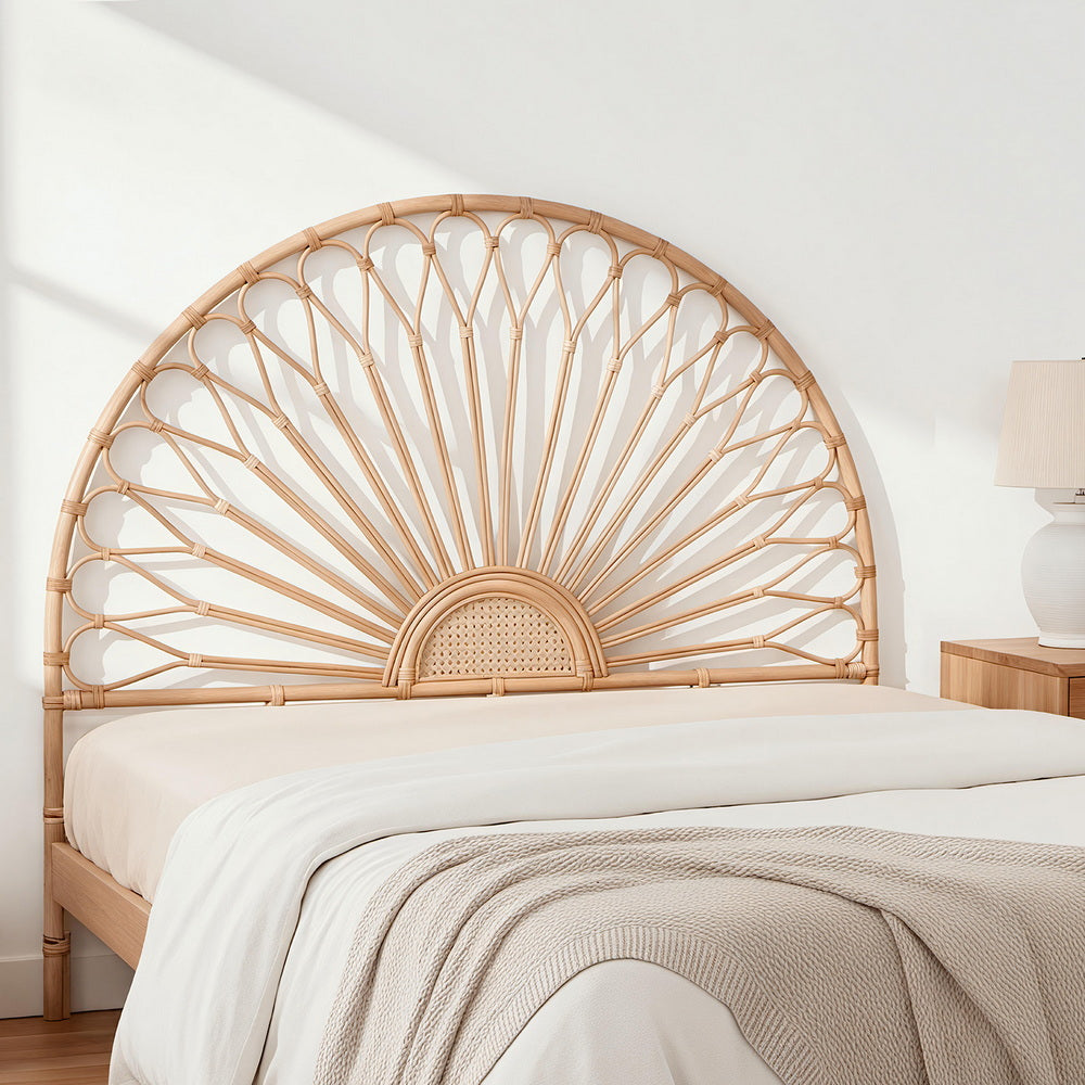 Artiss Bed Headboard Double Bedhead Rattan - MARI Pine