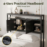 Artiss Bed Headboard King Single Storage Bedhead Charging Station Black - Top-Down View