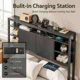 Artiss Bed Headboard King Single Storage Bedhead Charging Station Black - 45-Degree Angle
