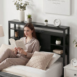 Artiss Bed Headboard King Single Storage Bedhead Charging Station Black - Close-Up Angle